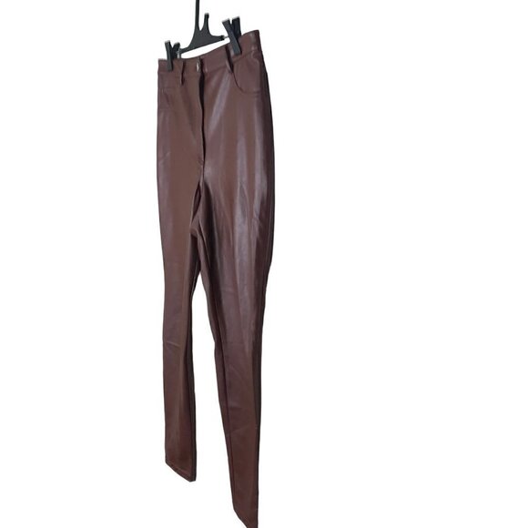 Aritzia Wilfred  Free Cognac Charm Faux Leather High Waisted Pants Size 12 - Picture 5 of 9